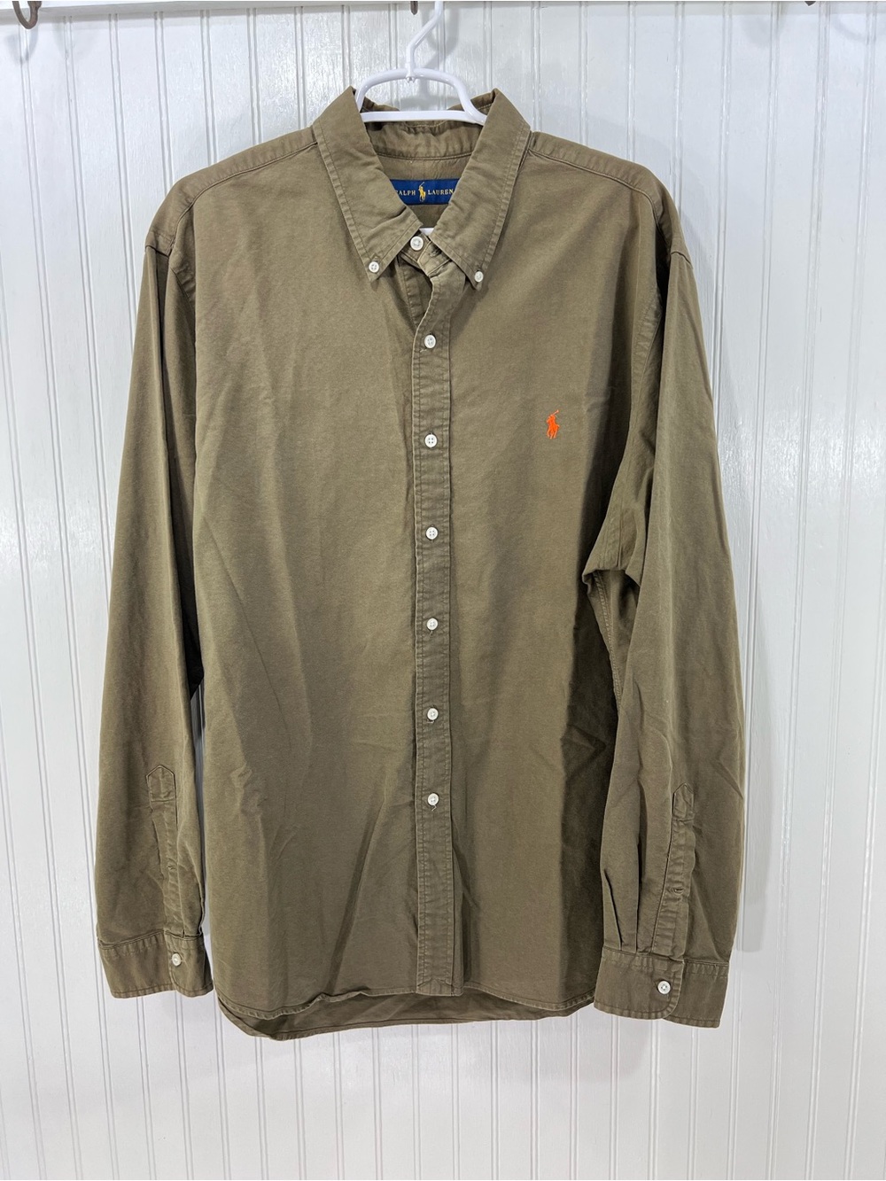 Polo Ralph Lauren Mens XXL Olive Oxford Button Down Shirt Orange Pony
